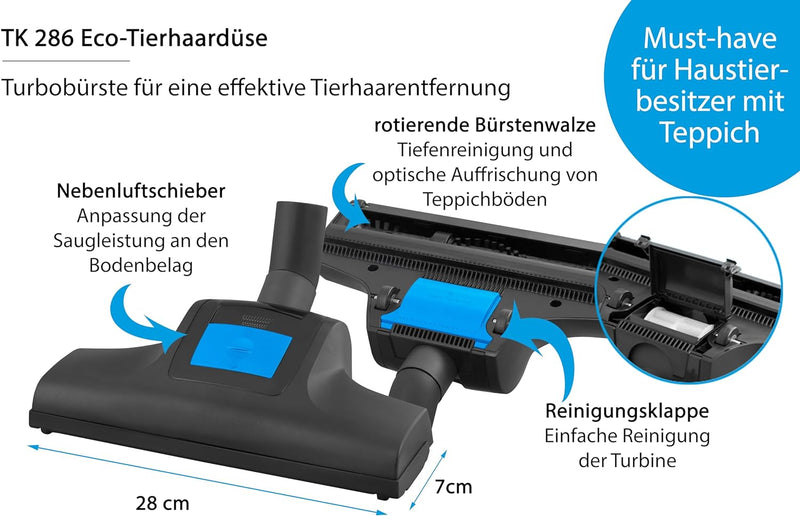 Wessel Werk TK 286 Staubsauger Eco-Tierhaardüse | Turbobürste | Ideal für Haustierbesitzer | entfern