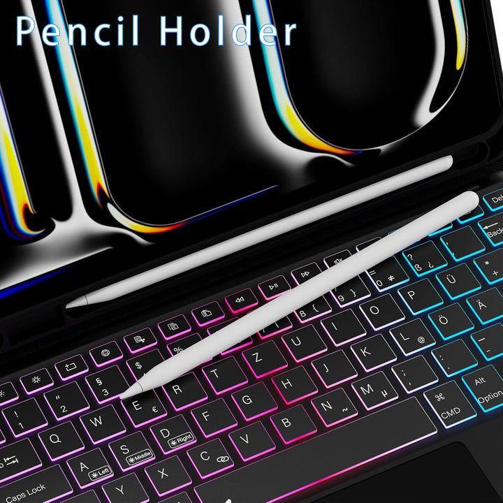 für iPad Pro 13 Zoll (M4) 2024 Hülle mit Abnehmbare Tastatur : DIY 3-Zonen 7-Farbiger Beleuchtung Ta