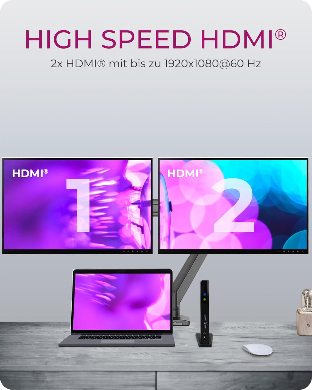 ICY BOX USB-C Docking Station (11-in-1) für 2 Monitore (2x HDMI), 60Hz, 6-fach USB 3.0 HUB, Gigabit