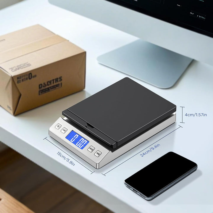 Briefwaage, 30kg/2g Digitale Paketwaage mit Halte & Tara Funktion, Hohe Präzision Faltbare Plattform