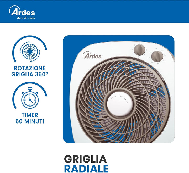 ARDES - Tragbarer Tisch- oder Bodenventilator mit 6 Flügeln und 3 Intensitätsstufen und 360-Grad-Dre