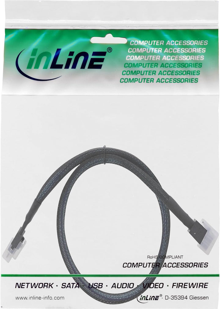 InLine Slim SAS Kabel intern SFF-8654 4i zu SFF-8643 Mini SAS HD 24Gb/s, verriegelbar, SAS 4.0, für