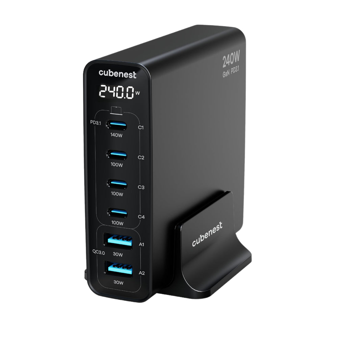 Cubenest 240W USB Ladestation | 2 x USB A + 4 x USB C Ladegerät mit LCD Display | GaN Ladegerät USB