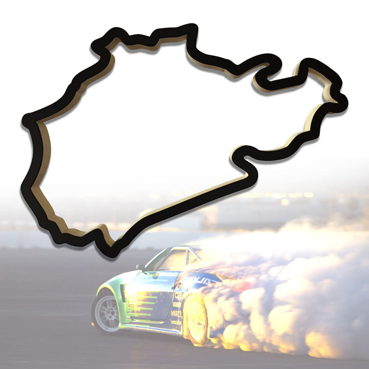 Racetrackart Holzskulptur Deko – Rennstrecke Nürburgring Nordschleife, Wandverzierung, 23 cm, Holzsk