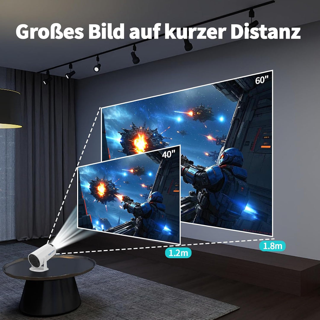 Mini Beamer, Projektor 4k 1080P Unterstützt, 5G WiFi, 200 ANSI, Android 11, Automatischer Trapezkorr