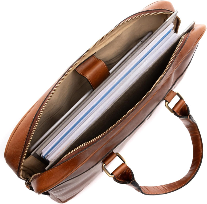 SID & VAIN grosse Laptoptasche schmal echt Leder - 15 Zoll Laptop Business-Tasche Brady gross - Umhä