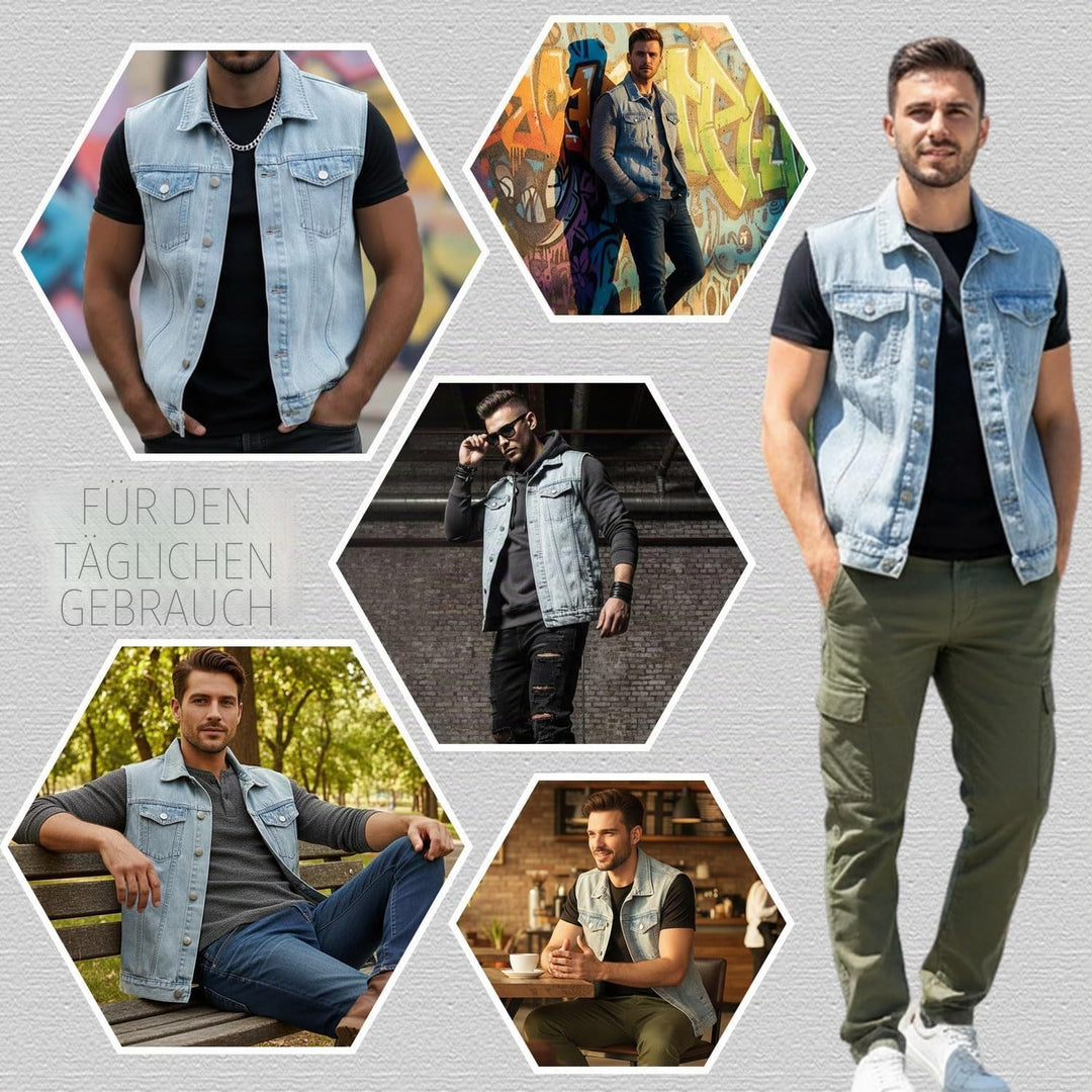 KTWOLEN Herren Outdoor Weste Casual Jeansweste für Freizeit Ärmellose Denim Weste Jeans Weste für Mä