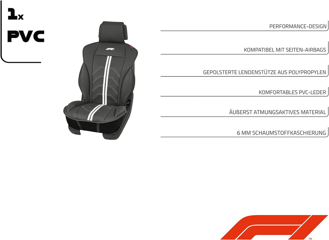 Formula 1 Auto Sitzauflage Universelle Sitzauflagen, Autositzbezüge für Vordersitze, atmungsaktiv, w