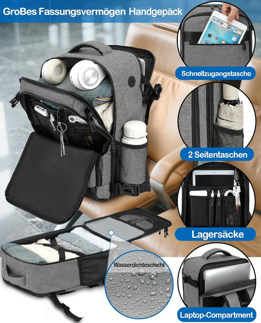 Handgepäck Rucksack 40x30x20 cm Travelite Reiserucksack 24L für Ryanair EasyJet Eurowings Flugreisen