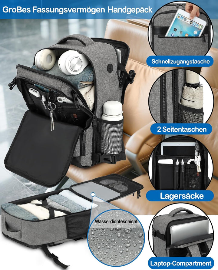 Handgepäck Rucksack 40x30x20 cm Travelite Reiserucksack 24L für Ryanair EasyJet Eurowings Flugreisen
