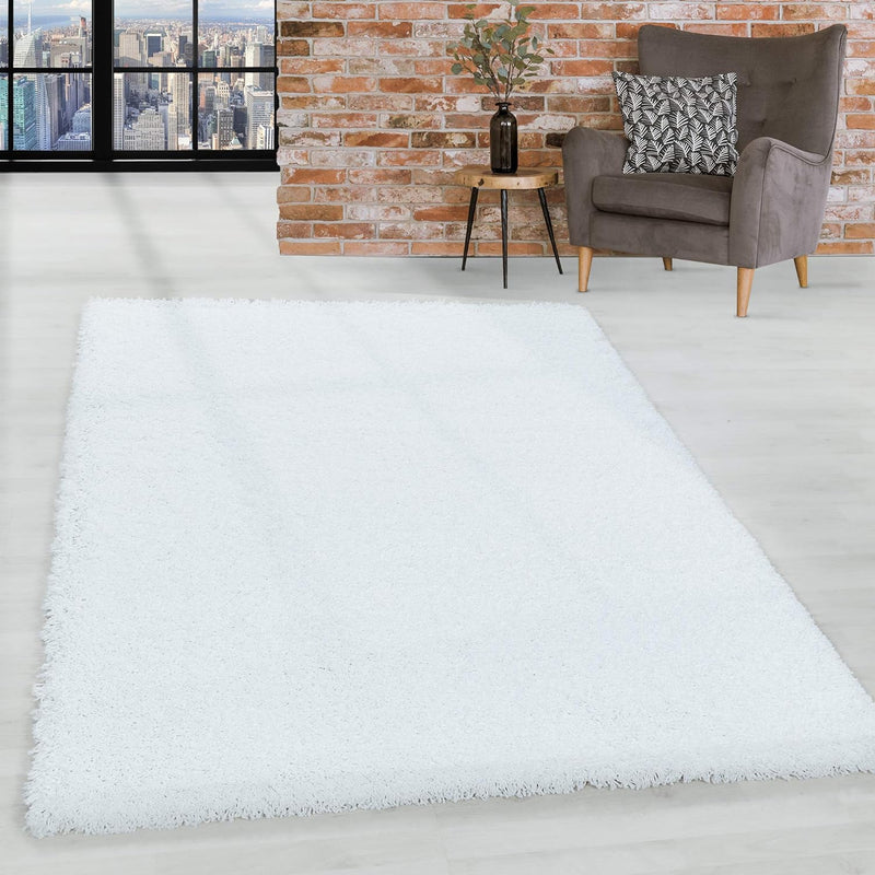 HomebyHome Shaggy Teppich Wohnzimmer Flauschiger Teppich Läufer Flur 80x250 cm Weiss Einfarbig - Hoc