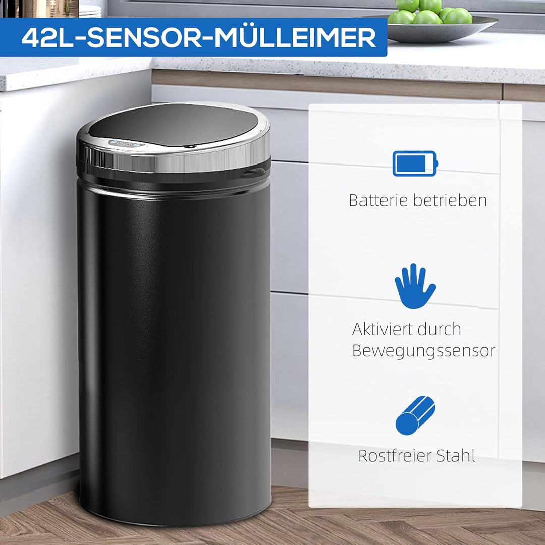HOMCOM Sensor Mülleimer 42L Automatischer Mülleimer mit Bewegungssensor, Abfalleimer Abfallbehälter