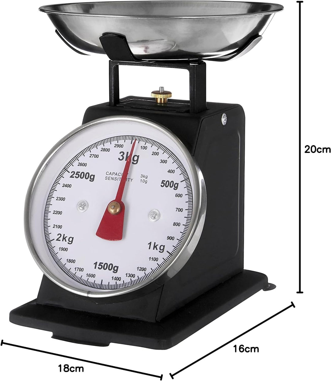 Premier Housewares Küchenwaage im Retrolook mit Edelstahlschale, mattschwarz, Schwarz