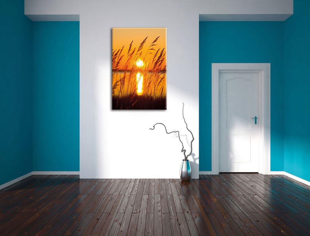 Sonne zwischen Gräsern, Format: 100x70 auf Leinwand, XXL riesige Bilder fertig gerahmt mit Keilrahme