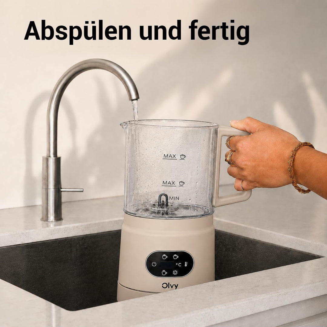 Olvy Milchaufschäumer Elektrisch | Milchschaumgerät für Barista Qualität | 1 Stück | Beige | Für Cap