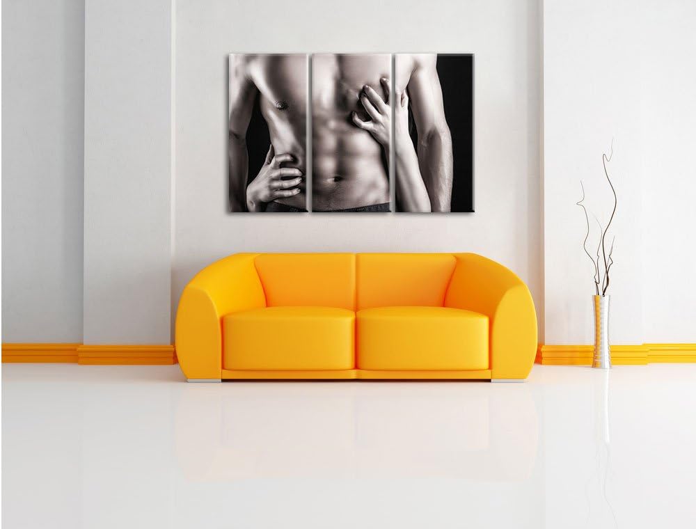Pixxprint muskulöser Waschbrettbauch B&W Detail 3-Teiler Leinwandbild 120x80 Bild auf Leinwand