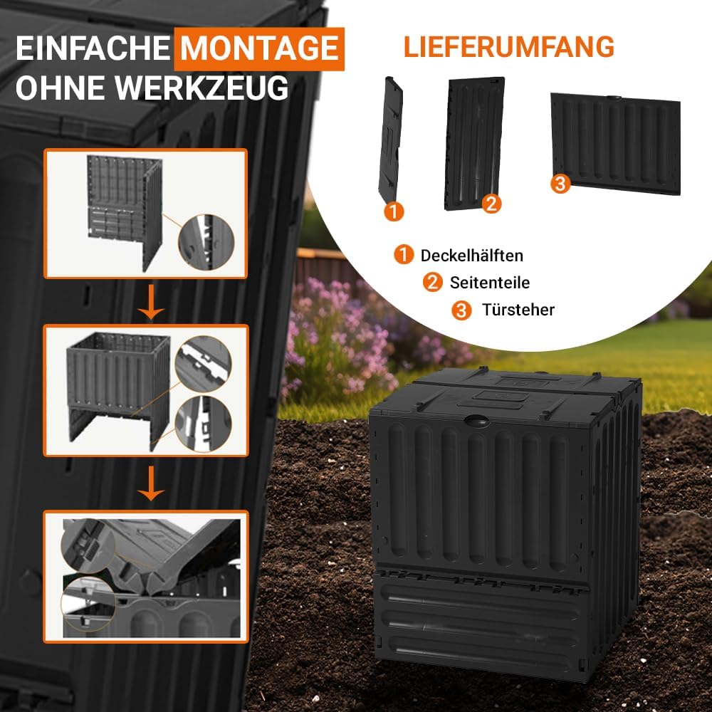 GARANTIA ECO-King Komposter 400 Liter schwarz - Komposter Garten, Schnellkomposter, Abfall &amp; Recycli