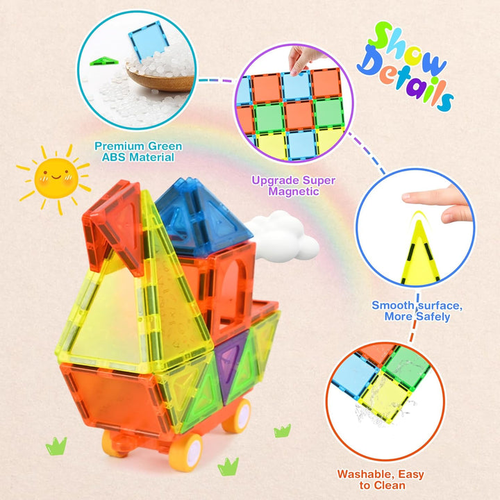 Magnetische Bausteine, 122 Teile Magnetbausteine STEM Magnet Spielzeug Kinder, Magnet Bausteine für