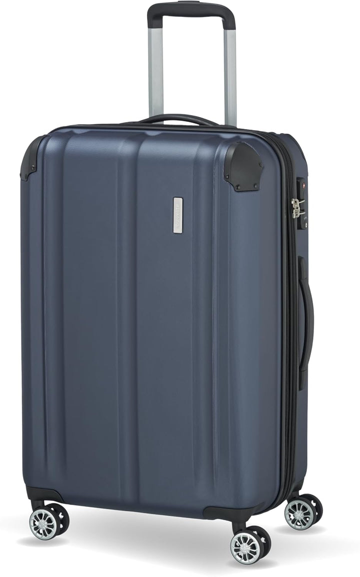 travelite 4-Rad Koffer M mit TSA Schloss + Dehnfalte, Gepäck Serie CITY: Robuster Hartschalen Trolle