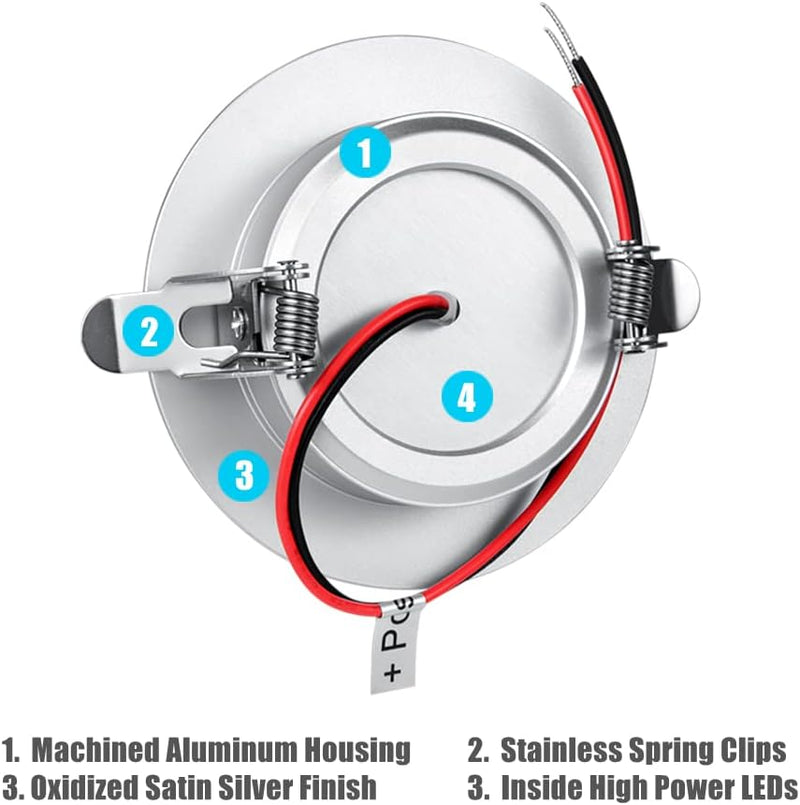 acegoo 4 x DC 12V LED Einbaustrahler Flach Einbauleuchte Spot Loch 68-75mm Aluminium 3W 285LM 3000K