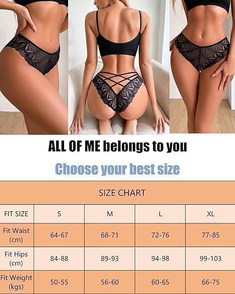 ALL OF ME 6er Pack Brazilian Slips Damen Spitze Unterhosen Sexy Unterwäsche Dessous Frauen Panties B