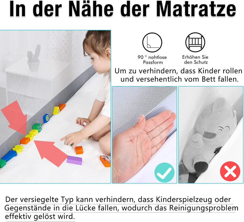 UISEBRT Kinder Bettgitter Bettschutzgitter 200cm - Bett rausfallschutz Kinder, Höhenverstellbar Kind