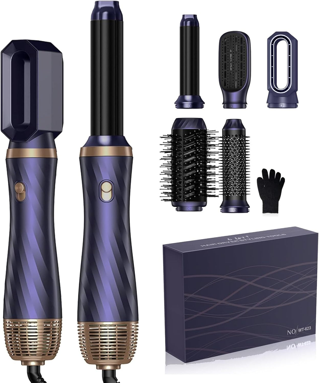 Airstyler Set 6 In 1, Hair Styler Set, Air Styler Mit Rundbürstenföhn, Haarstyler Warmluftbürste, Ai