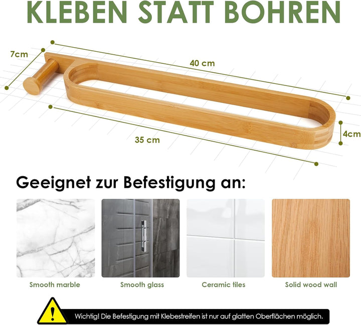 Handtuchhalter 40 cm, Bambus Handtuchstange Ohne Bohren, Handtuchregal Selbstklebend, Gästehandtuchh