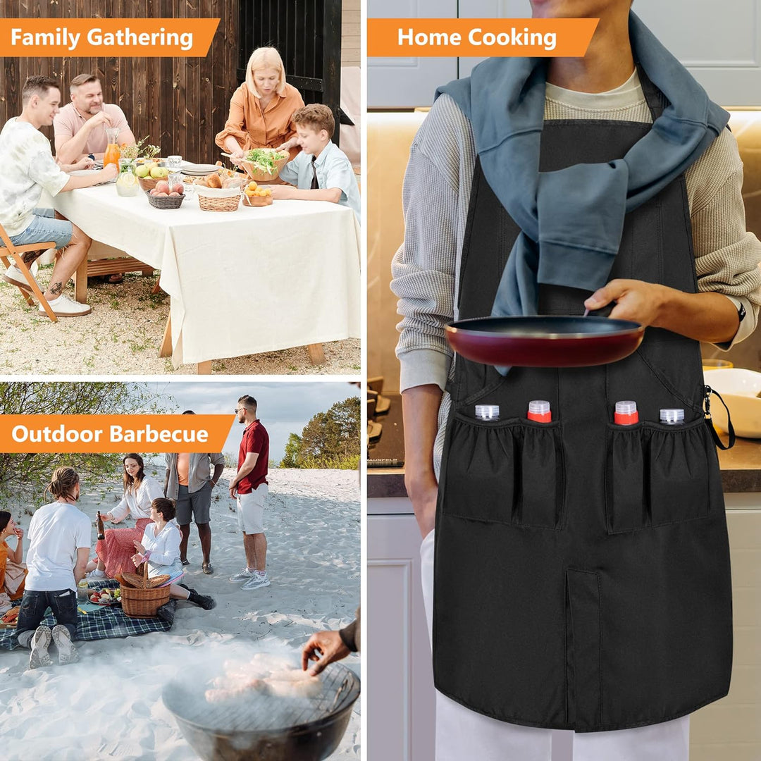 HODRANT BBQ Grill Schürze, Koch Schürzen für Männer mit Taschen und Geschlitztem Saum, Küchen Schürz