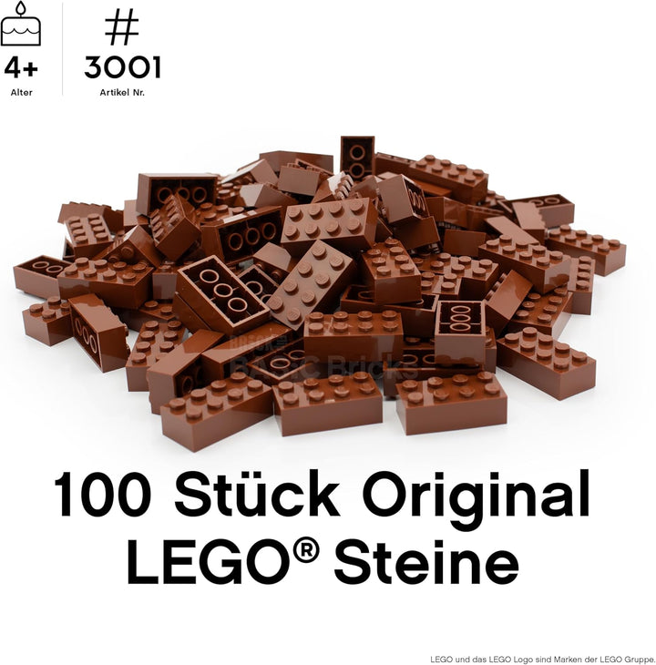 Lego Steine Classic, Rotbraun (Braun), 2x4 Bausteine, 100 Stück - Einzelteile Starterset oder Erweit