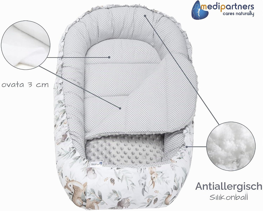 Medi Partners Babynest Kuschelnest Babynestchen 100% Baumwolle Nestchen Reisebett für Babys Säugling