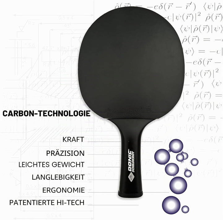 Donic-Schildkröt Carbon Tischtennisschläger CarboTec 900, Schwarz, One-Piece Konstruktion