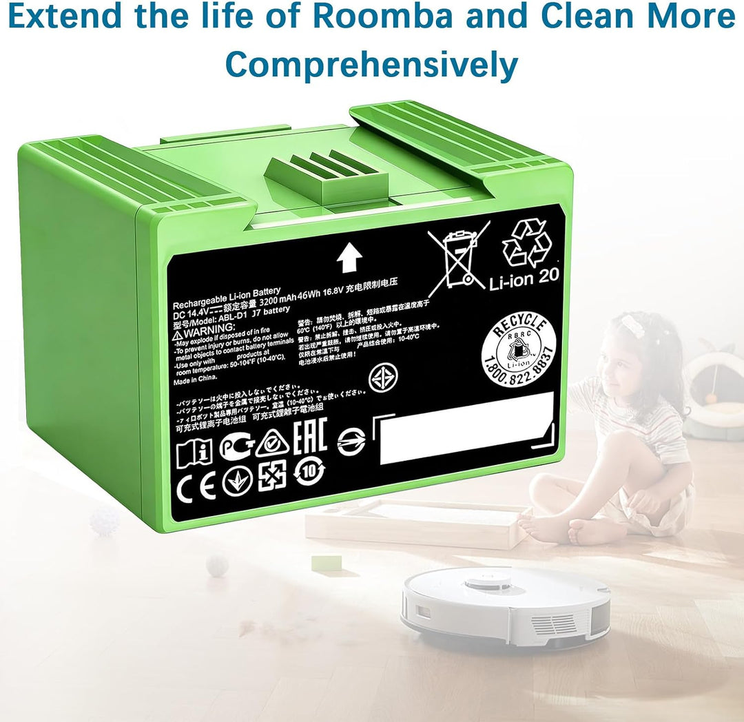 3200mAh Akku für iRobot Roomba i, j und e Serie – Ersatzbatterie ABL-D1, Kompatibel mit i7 i7+ j7 j7