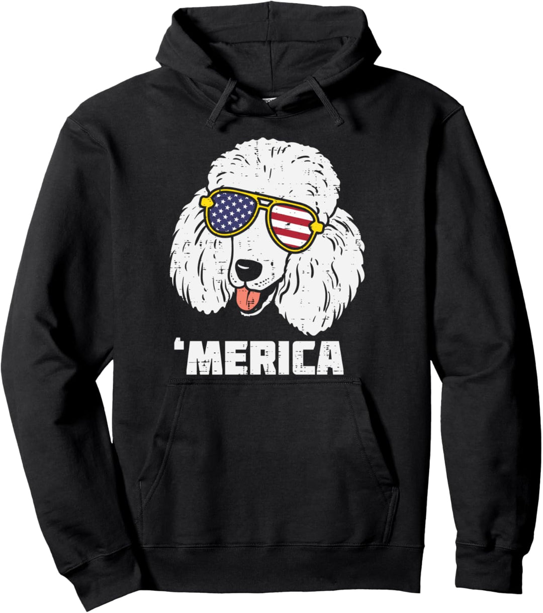 Poodle Merica Sunglasses American USA 4th Of July Fourth Dog Pullover Hoodie