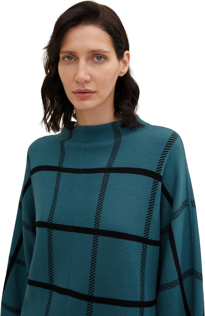TOM TAILOR Damen Kleid mit Karomuster 42 30941 - Teal Blue Knit Check Design, 42 30941 - Teal Blue K