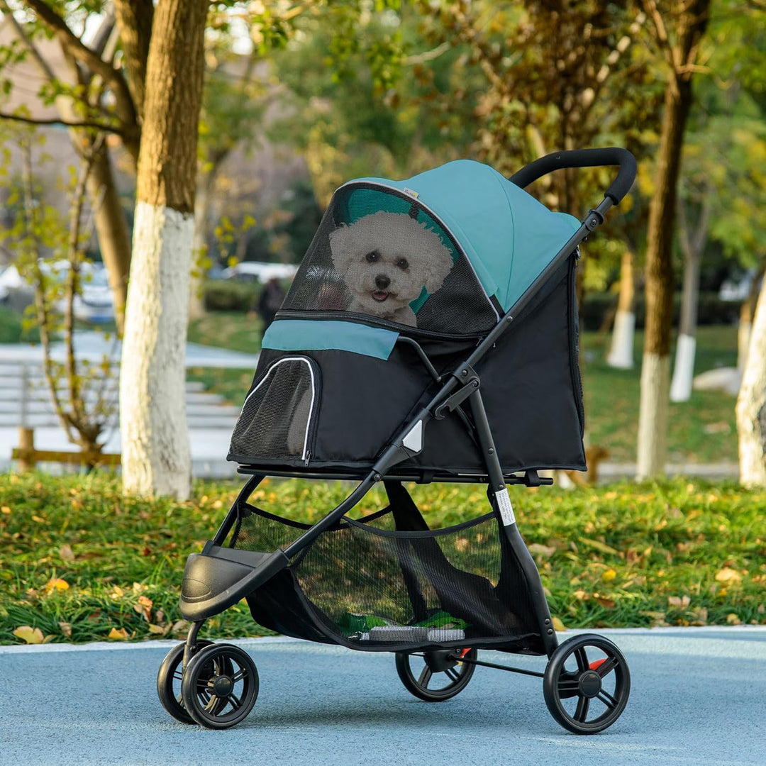 PawHut Hundewagen 2 in 1 Hundebuggy klappbar für Hunde &amp; Katzen bis 10 kg Katzenbuggy mit Kissen Net