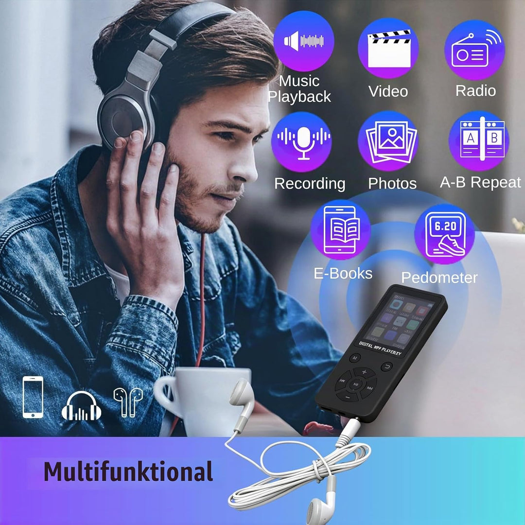 MP3-Player/MP4-Player 64GB Bluetooth 5.0 HiFi MP3 Musik-Player, 1,8-Zoll-LCD-Bildschirm Musikplayer