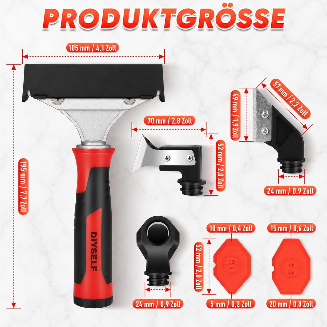 DIYSELF 4-in-1 Glasschaber-Set mit Silikonentferner und Dichtungsschaber Rot, Rot