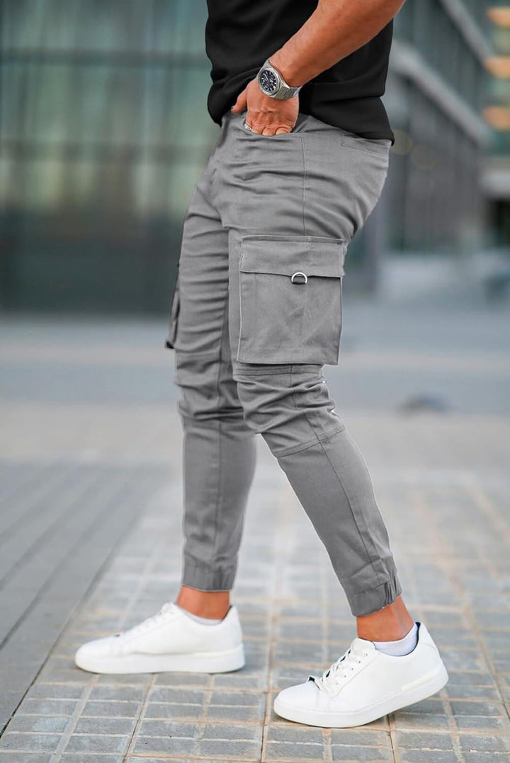 GINGTTO Herren Cargo Hose Stretch Jogginghose für Männer Casual Slim Fit Cargohose Herren Grau 34W /
