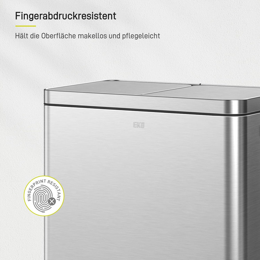 EKO Edison Mülleimer 2 Fächer, 2 x 30 l, Tretmülleimer Küche mit doppeltem Inneneimer, inkl. 20 Müll