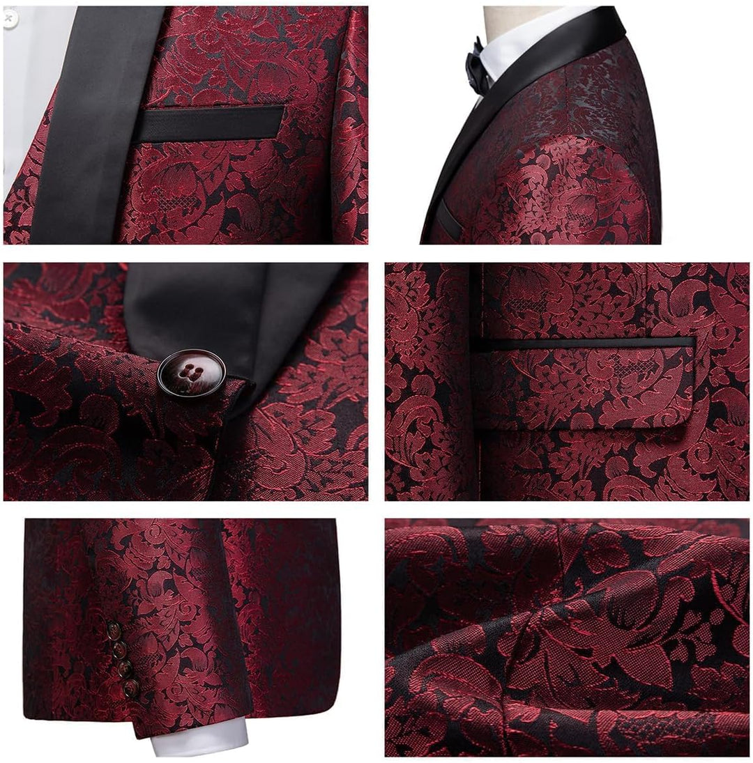 KUDORO Herren Anzüge 3-Teilig Slim Fit Paisley für Hochzeit Party Eine Knöpfe Jacquard Smoking Herre
