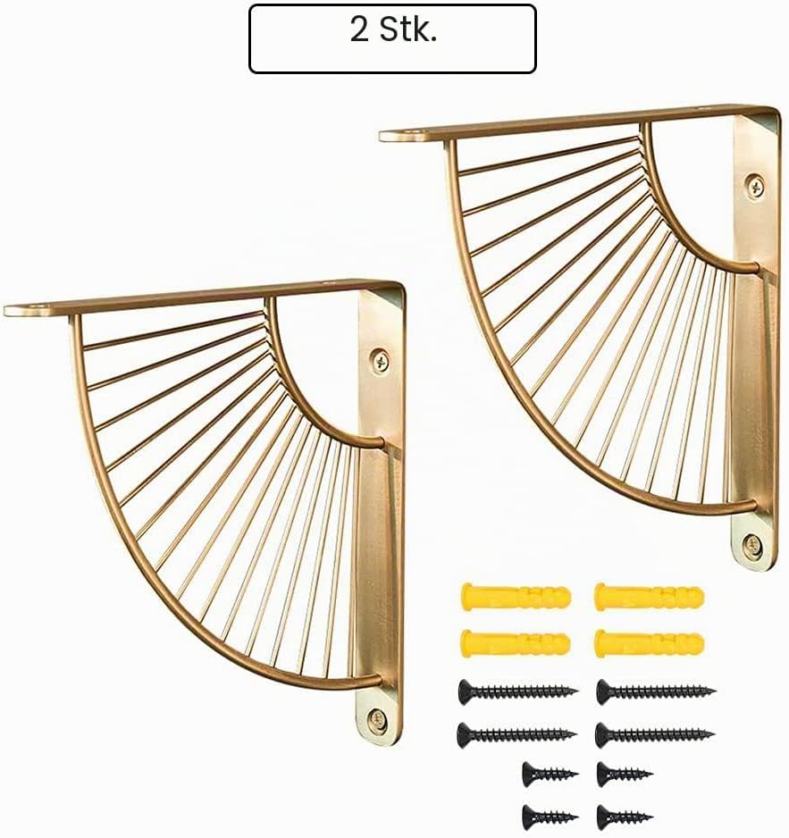 通用 2 Stück Regalhalter in Fächerform in Gold/Schwarz, aus Metall, für Wandregale, Eckregale, Wohnzim