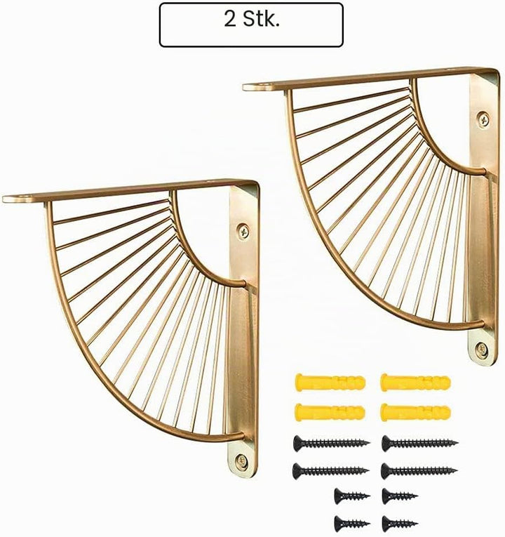 通用 2 Stück Regalhalter in Fächerform in Gold/Schwarz, aus Metall, für Wandregale, Eckregale, Wohnzim