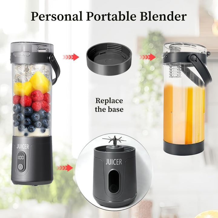 Tragbarer Mixer 600ml Smoothie Maker to Go mit LCD Display, 20.000 U/min, Tragbarer Entsafter USB Wi
