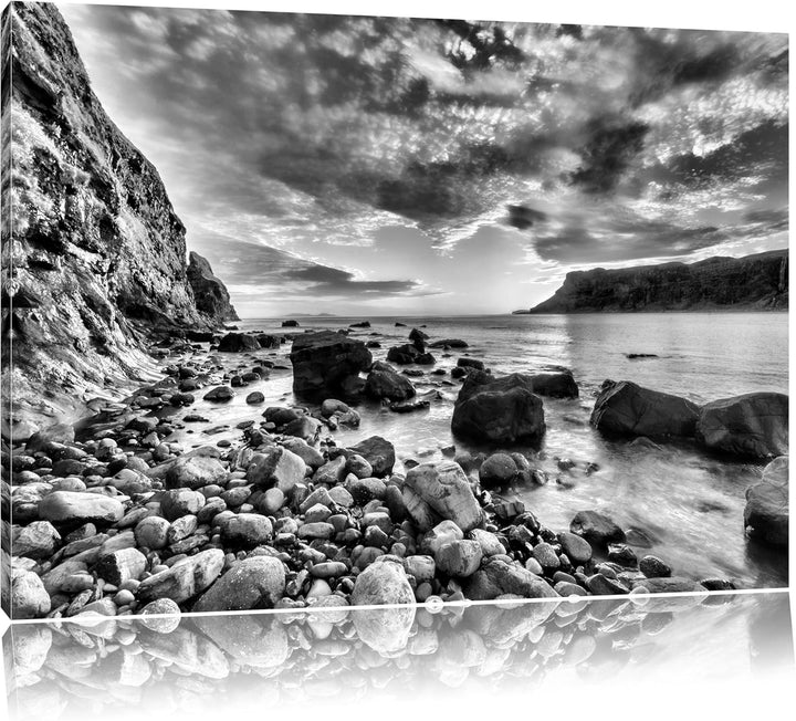 Pixxprint Felsen am Strand / 100x70cm Leinwandbild bespannt auf Holzrahmen/Wandbild Kunstdruck Dekor