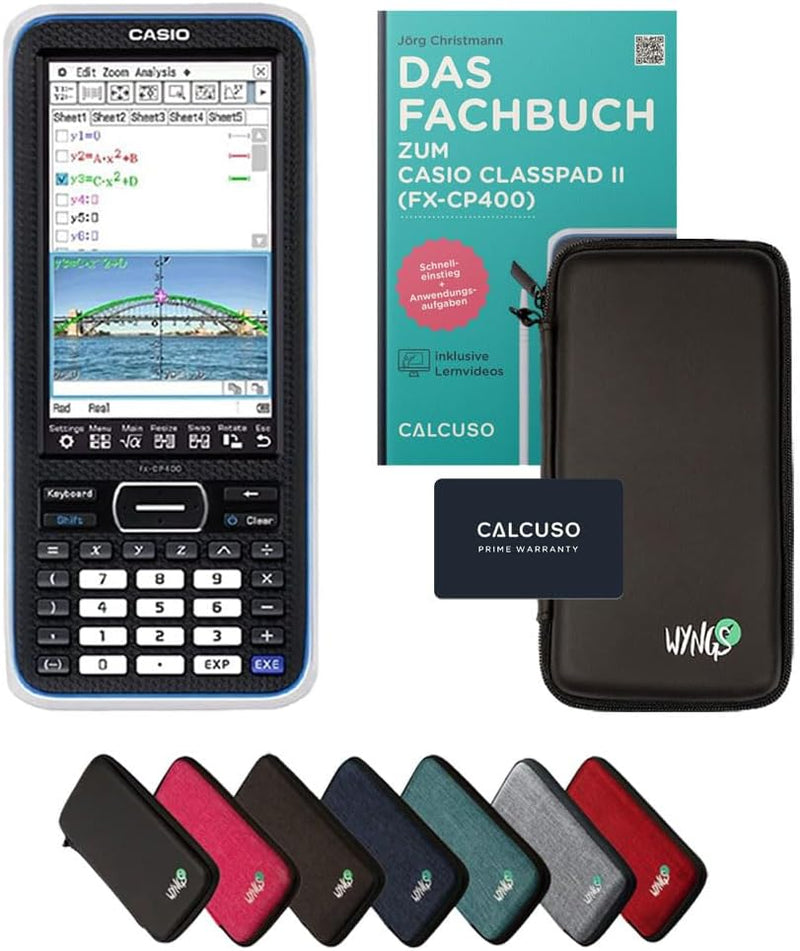 CALCUSO Standardpaket: Casio Classpad II (FX-CP400)+ WYNGS Schutztasche schwarz + CALCUSO Fachbuch +