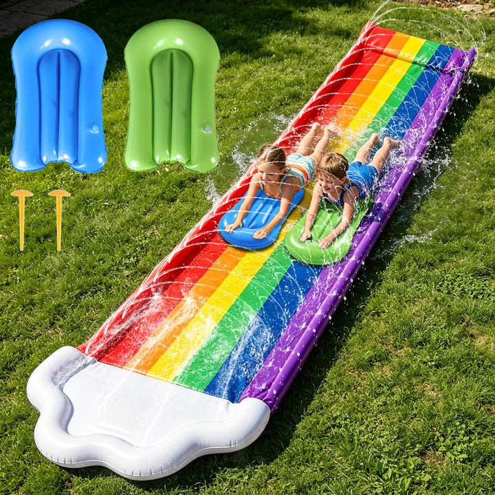 Wasserrutsche Garten, 4.8x1.4M Doppel Wasser Rutsche, Wasserspielzeug Wasserrutschmatte mit 2 Bodybo