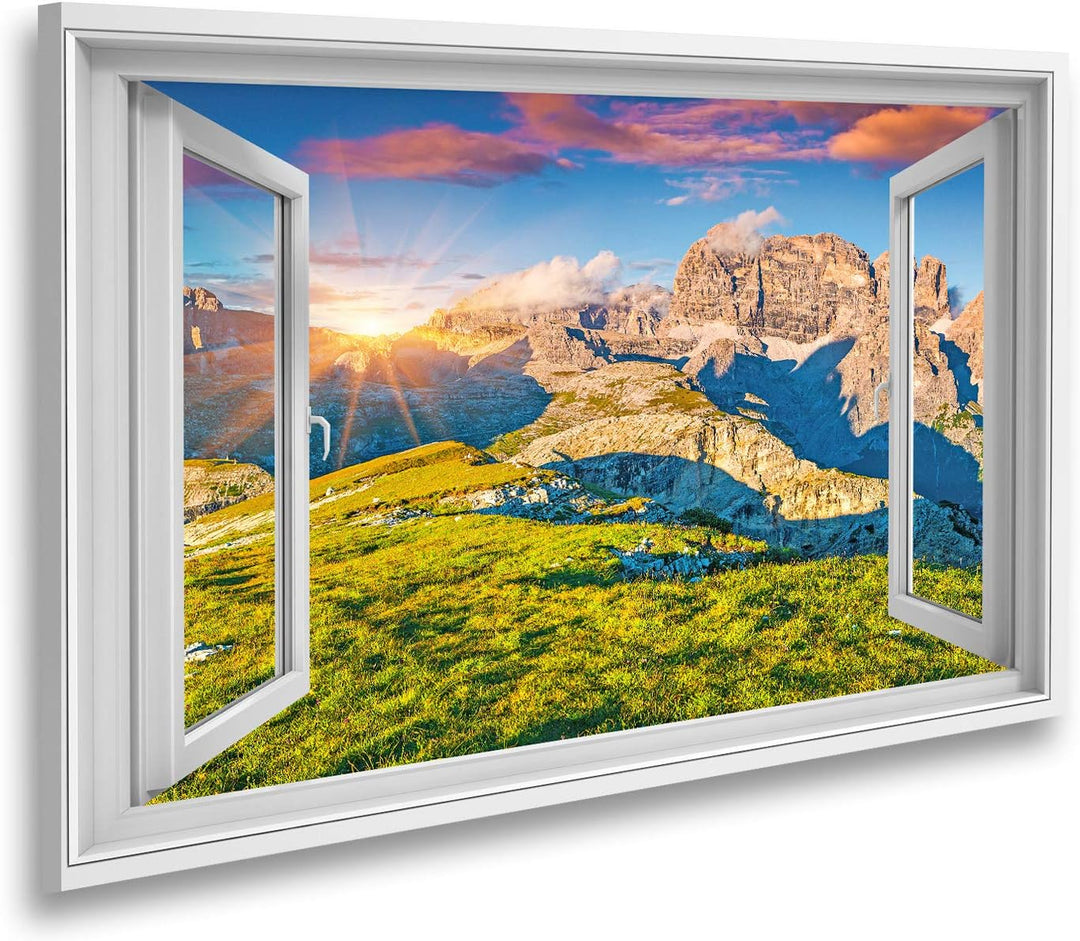 islandburner Bild auf Leinwand Fensterblick Farbenprächtiger Sommersonnenuntergang auf dem Paternkof