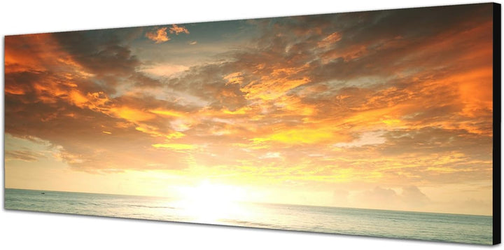 Paul Sinus Art Panoramabild auf Leinwand und Keilrahmen 120x40cm Strand Meer Sonnenuntergang Wolken
