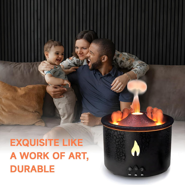 Vulkan Luftbefeuchter Flammen Aroma Diffusor,300ML Aromatherapie Luftbefeuchter 2 Nebelmodus mit Fer